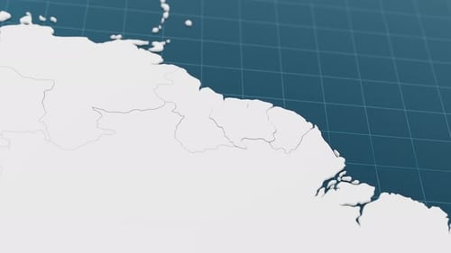 Blue Suriname 3d Map with Pointer Pin Surrounded with Other Countries in White Political Map with