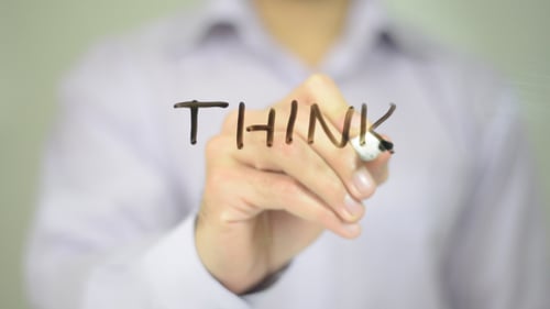 Think, Man Writing on Transparent Screen