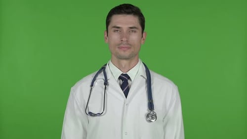 Young Doctor Saying No with Finger, Chroma Key