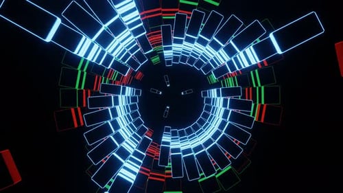 Abstract Background of Flying Neon Cubes