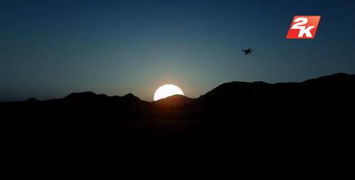 Flying Drone on Sunset Mountain