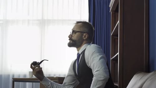 Portrait of vintage business gentleman, white man with mustache and beard