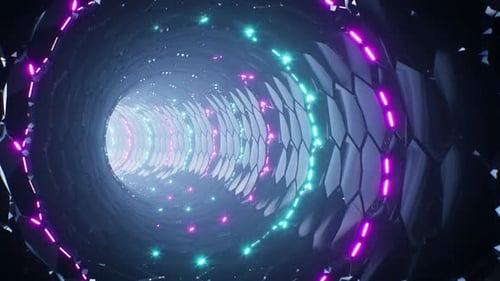 Abstract Scifi Glowing Polygon Shapes Tunnel Loop 4K 01