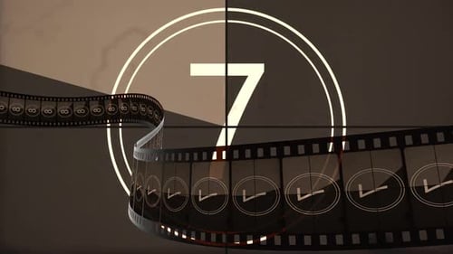 Animated film rolling against retro countdown movie for filmmaking introduction