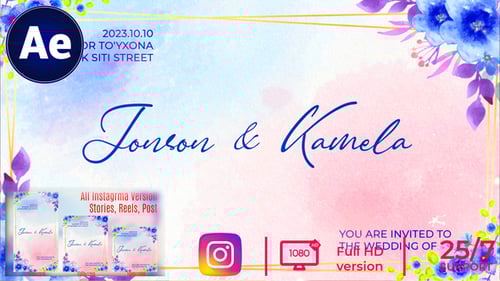 4 in 1 Floral Wedding Invitation Blue