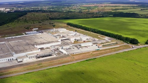 Aerial view of modern storage warehouse
