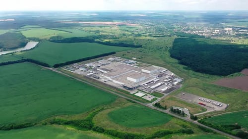 Aerial view of large industrial zone with plants