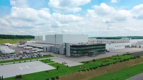 Aerial drone view of factory industrial zone