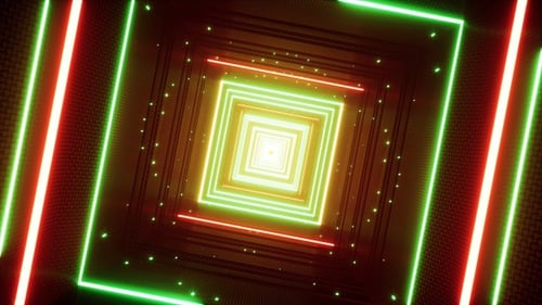 Shining Red and Green Square Light Beam Tunnel VJ Loop