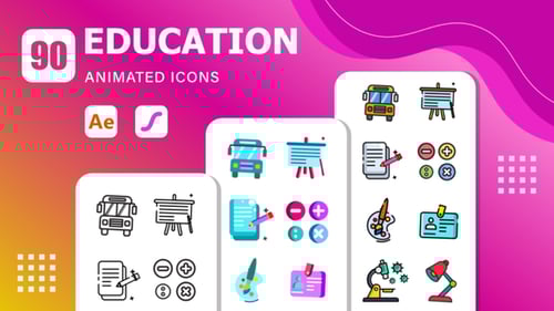 90 Education Animated Icons | After Effects Template & Lottie Animation