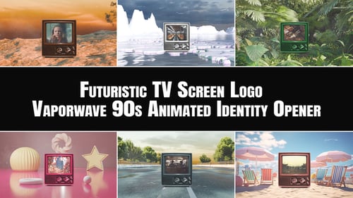 Futuristic TV Screen Logo Vaporwave 90s Animated Identity Opener MOGRT