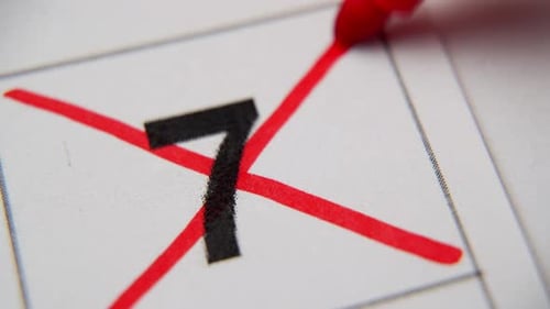 The 7St Number in the Calendar is Crossed Out with a Red Cross in a Macro on a White Sheet