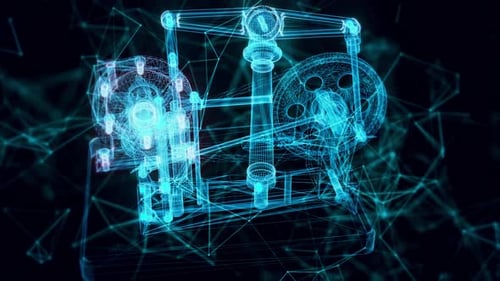 Steam Engine With Horizontal Beam And Centrifugal Pump Hologram Close Up Hd