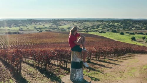 Man Enjoys Picturesque Vista of Tranquil Rural Landscape