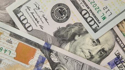 Closeup on the Bills for a US Hundred Dollar Banknote Fragment of Dollar Bill