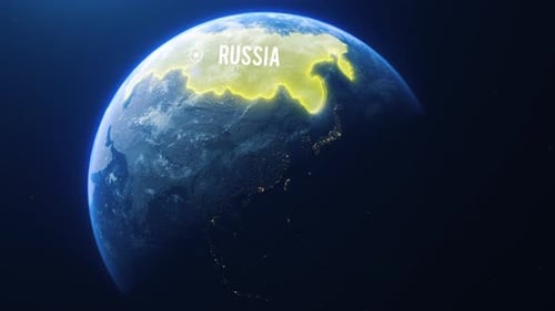 Earh Zoom In Space To Russia Country Alpha Output