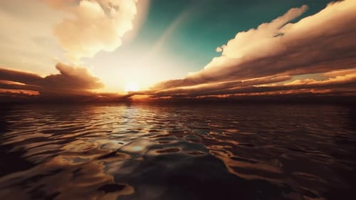 Beautiful Red Sunset Over the Ocean