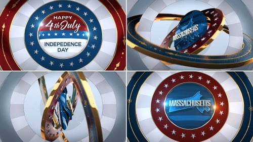 Massachusetts Fourth of July Independence Day United States of America State Map with Flag 4K