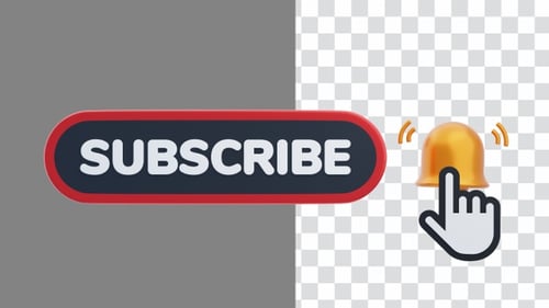 3D Animation of Pressing Subscribe Button with Notification Bell | Alpha Channel