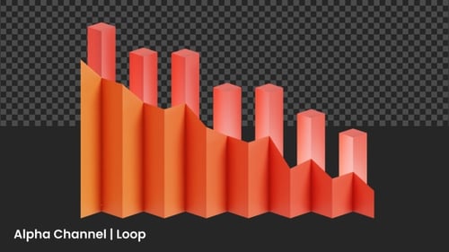 3D Red Decreasing Statistic Chart Animation | Alpha Loop