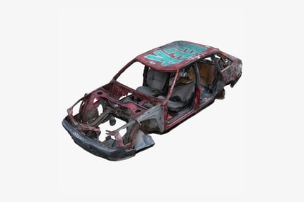 Preview: Salvaged Car Frame - Graffiti and Severe Damage