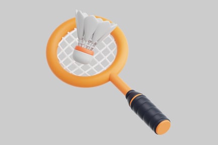 Preview: Tennis Racket with Attached Ball and Shuttlecock