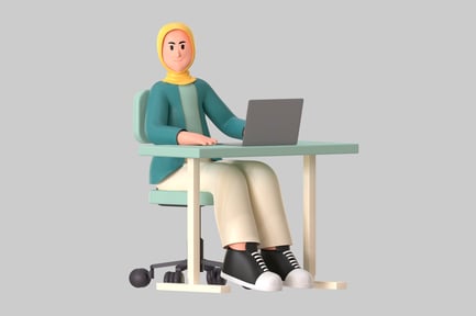 Vista previa: Mujer hijabi trabajando en una computadora portátil