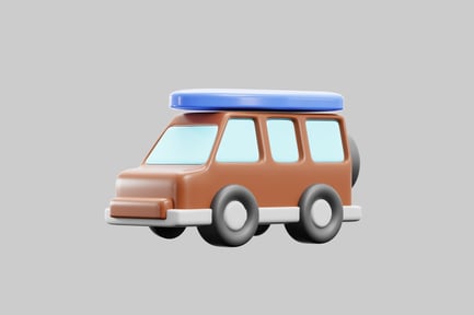 Aperçu: Fourgon de safari de dessin animé avec planche de surf