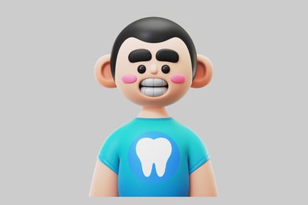 Cartoon boy with tooth emblem