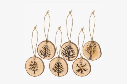 Wood Slice Ornaments: Trees and Snowflake